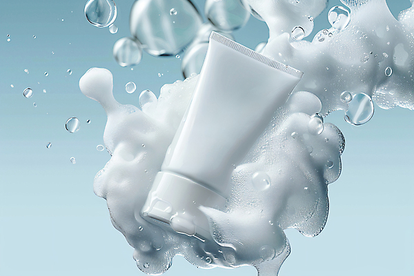 JPG 편집 편집이미지 사람없음 파란색 뷰티 거품 합성 물기포 클렌징폼 튜브용기 편집실사 AI컴퓨터그래픽 AI콘텐츠 컬러 용기_그릇 CG 세안용품 파일형식