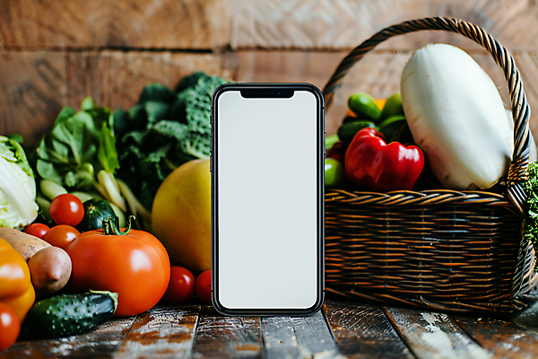 JPG 편집이미지 토마토 오이 파프리카 사람없음 경제 스마트폰 바구니 시세 무 합성 카피스페이스 편집실사 AI포토 AI콘텐츠 채소 뿌리채소 금융 핸드폰 스마트기기 공백 CG 파일형식