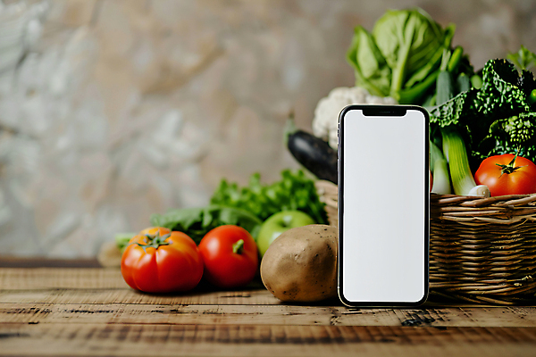 JPG 편집이미지 토마토 가지 감자 사람없음 경제 스마트폰 바구니 시세 양상추 합성 파 카피스페이스 편집실사 AI포토 AI콘텐츠 채소 금융 핸드폰 스마트기기 공백 CG 파일형식
