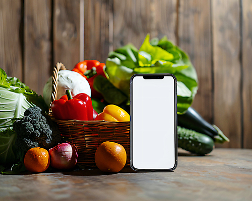 JPG 편집이미지 가지 오이 귤 파프리카 사람없음 경제 스마트폰 바구니 시세 양상추 브로콜리 합성 카피스페이스 편집실사 AI포토 AI콘텐츠 채소 과일 금융 핸드폰 스마트기기 공백 CG 파일형식