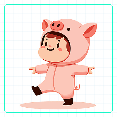 전신 캐릭터 남자 어린이 일러스트 한명 소년 귀여움 십이지신 띠 돼지띠 다리들기 코스프레 소년한명만 일러캐릭터 AI파일 1 컨셉 모션 사람 돼지 남자한명만 소년만 파일형식 벡터