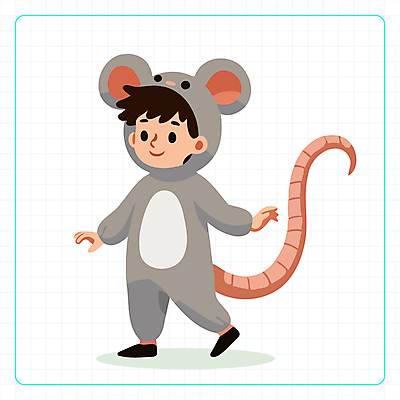 전신 캐릭터 남자 어린이 일러스트 한명 소년 귀여움 십이지신 띠 쥐띠 다리들기 코스프레 소년한명만 일러캐릭터 AI파일 1 컨셉 모션 사람 쥐 남자한명만 소년만 파일형식 벡터