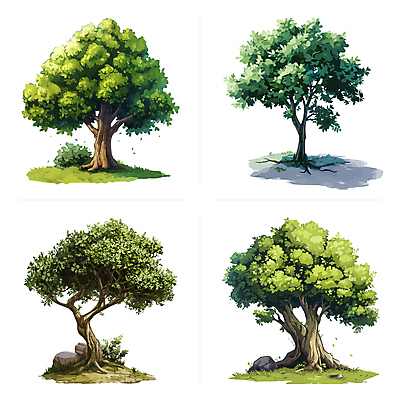 나무 일러스트 나뭇잎 사람없음 초록색 바위 분위기 땅 엘리먼트 국내일러스트 AI파일 식물 컬러 컨셉 잎 돌_바위 파일형식 벡터