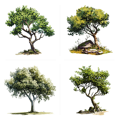 나무 일러스트 나뭇잎 사람없음 초록색 바위 분위기 땅 엘리먼트 국내일러스트 AI파일 식물 컬러 컨셉 잎 돌_바위 파일형식 벡터