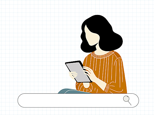 여자 인터넷 일러스트 비즈니스 돋보기 미래 한명 들기 상반신 성인 태블릿 웹서핑 업무 검색 검색창 얼굴없음 성인여자한명만 국내일러스트 AI파일 1 컨셉 모션 사람 전자제품 스마트기기 작업 여자한명만 성인여자만 파일형식 벡터