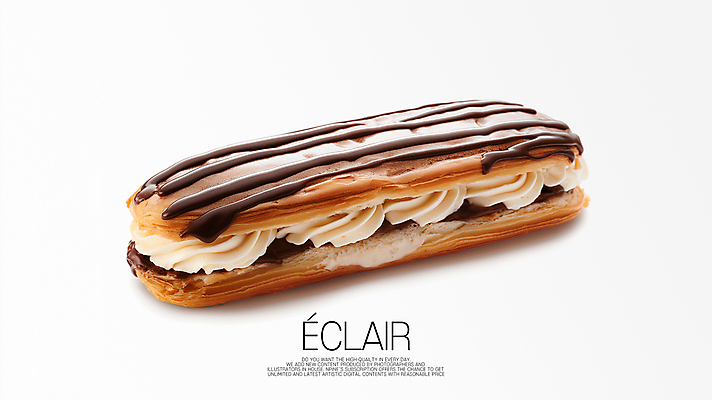 PSD 편집이미지 빵 타이포그라피 사람없음 초콜릿 흰색 달콤 크림 에클레어 이미지편집 문자 음식 컬러 디저트 맛 파일형식