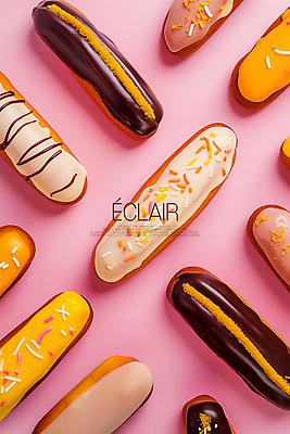 PSD 편집이미지 빵 분홍색 타이포그라피 사람없음 초콜릿 달콤 크림 에클레어 스프링클 이미지편집 문자 음식 컬러 디저트 장식 맛 파일형식