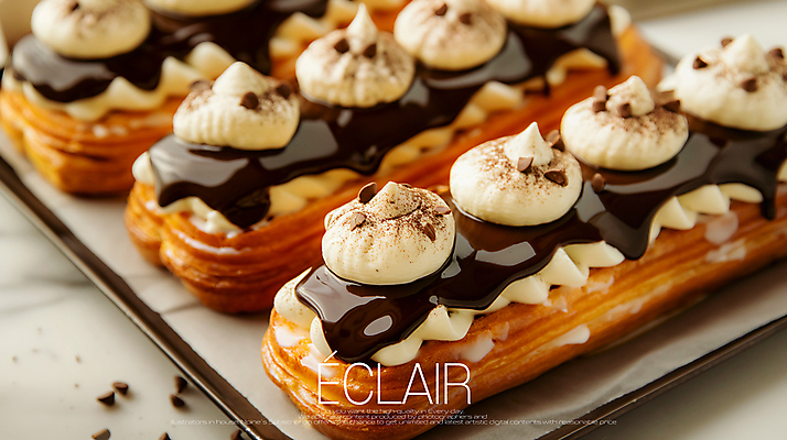 PSD 편집이미지 빵 타이포그라피 사람없음 갈색 달콤 크림 초코시럽 초코칩 에클레어 이미지편집 문자 음식 컬러 디저트 초콜릿 맛 시럽 파일형식