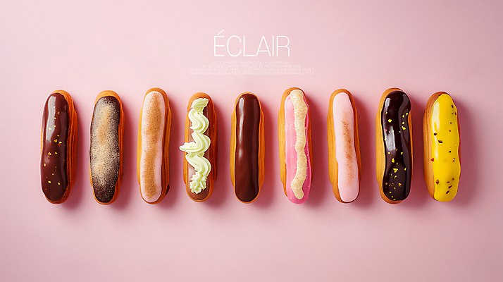 PSD 편집이미지 빵 분홍색 타이포그라피 사람없음 초콜릿 달콤 크림 에클레어 이미지편집 문자 음식 컬러 디저트 맛 파일형식