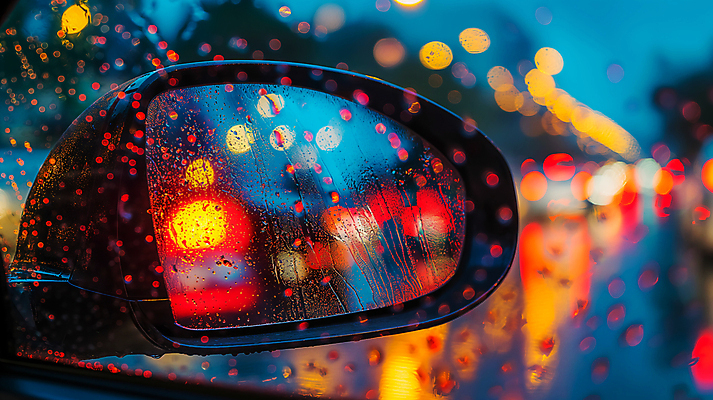 JPG 편집이미지 도로 자동차 거리 사람없음 거울 물방울 비 분위기 야간 보케 사이드미러 편집실사 AI포토 AI콘텐츠 자연요소 길 육상교통 컨셉 교통시설 날씨 CG 파일형식