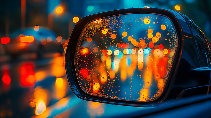 JPG 편집이미지 도로 자동차 거리 사람없음 거울 물방울 비 분위기 야간 보케 사이드미러 편집실사 AI포토 AI콘텐츠 자연요소 길 육상교통 컨셉 교통시설 날씨 CG 파일형식