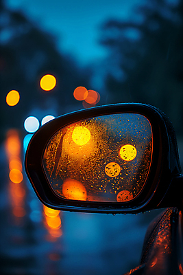 JPG 편집이미지 도로 자동차 거리 사람없음 거울 물방울 비 분위기 야간 보케 사이드미러 편집실사 AI포토 AI콘텐츠 자연요소 길 육상교통 컨셉 교통시설 날씨 CG 파일형식