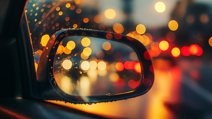 JPG 편집이미지 도로 자동차 거리 사람없음 거울 물방울 비 분위기 야간 보케 사이드미러 편집실사 AI포토 AI콘텐츠 자연요소 길 육상교통 컨셉 교통시설 날씨 CG 파일형식