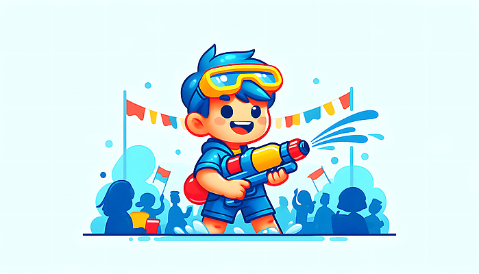 JPG 전신 남자 어린이 일러스트 고글 한명 들기 소년 물 파란색 파티 기쁨 깃발 군중 즐거움 활기 가랜드 물총 소년한명만 여름축제 국내일러스트 AI일러스트 AI콘텐츠 자연요소 1 감정 컬러 컨셉 모션 사람 이벤트 축제 파티용품 남자한명만 소년만 파일형식 여름_계절