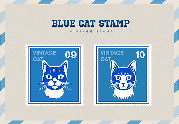 캐릭터 스티커 일러스트 타이포그라피 사람없음 파란색 세트 고양이 빈티지 우표 미니멀 국내일러스트 일러캐릭터 AI파일 문자 컬러 컨셉 포유류 반려동물 파일형식 벡터