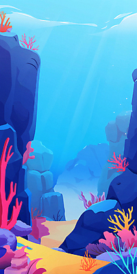 JPG 포스터 바다 일러스트 자연 사람없음 파란색 여름휴가 여름풍경 돌_바위 분위기 산호 산호초 카피스페이스 국내일러스트 AI일러스트 AI콘텐츠 컬러 컨셉 휴가 풍경 공백 수중식물 자포동물 생태계 파일형식 여름_계절