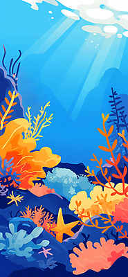 JPG 포스터 바다 일러스트 자연 불가사리 사람없음 파란색 여름휴가 여름풍경 돌_바위 분위기 산호 산호초 카피스페이스 국내일러스트 AI일러스트 AI콘텐츠 컬러 컨셉 휴가 극피동물 풍경 공백 수중식물 자포동물 생태계 파일형식 여름_계절
