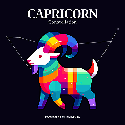 일러스트 밤하늘 염소 타이포그라피 사람없음 컬러풀 신비 점성술 염소자리 염소뿔 국내일러스트 AI파일 문자 컬러 컨셉 포유류 하늘 별자리 야간 파일형식 벡터