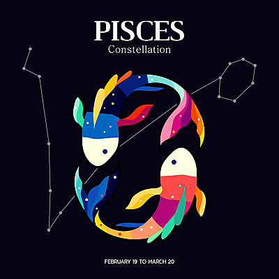 일러스트 밤하늘 어류 타이포그라피 사람없음 컬러풀 신비 점성술 물고기자리 국내일러스트 AI파일 문자 컬러 컨셉 하늘 수중동물 별자리 야간 파일형식 벡터