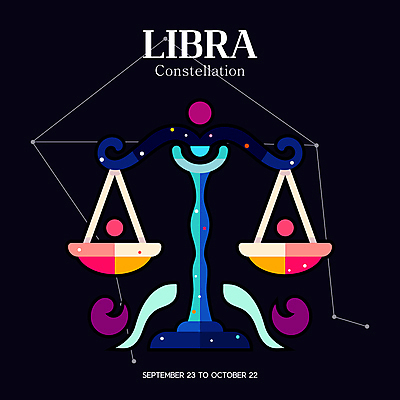 일러스트 밤하늘 타이포그라피 사람없음 컬러풀 신비 점성술 천칭자리 천칭저울 국내일러스트 AI파일 문자 컬러 컨셉 하늘 저울 별자리 야간 파일형식 벡터