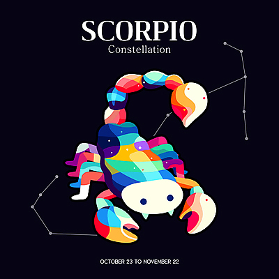 일러스트 밤하늘 타이포그라피 사람없음 컬러풀 신비 전갈 점성술 전갈자리 국내일러스트 AI파일 문자 컬러 컨셉 절지류 하늘 별자리 야간 파일형식 벡터