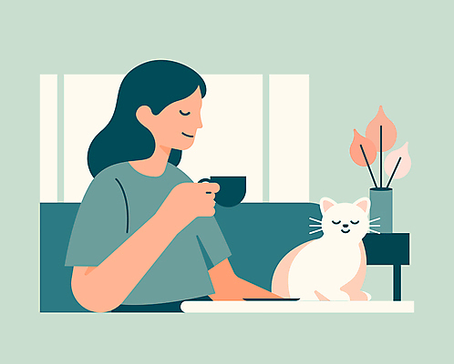 여자 화분 화초 커피 일러스트 탁자 휴식 한명 들기 성인 연두색 눈감음 고양이 카페 머그컵 편안함 컵받침 성인여자한명만 국내일러스트 AI파일 식물 1 음료 가구 컨셉 포유류 모션 사람 컵 초록색 반려동물 상점 감각 받침대 여자한명만 성인여자만 파일형식 벡터