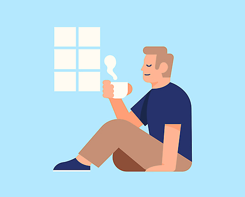 전신 남자 커피 하늘색 일러스트 창문 휴식 한명 들기 성인 눈감음 카페 머그컵 편안함 성인남자한명만 국내일러스트 AI파일 1 음료 컨셉 모션 사람 컵 파란색 상점 감각 남자한명만 성인남자만 파일형식 벡터