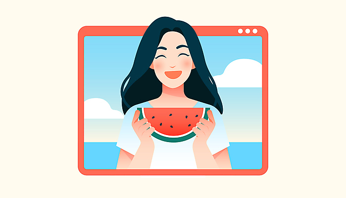 구름 여자 행복 일러스트 수박 한명 웃음 들기 성인 해변 여름 베이지색 성인여자한명만 국내일러스트 AI파일 자연요소 1 계절 감정 바다 컬러 과일 모션 표정 사람 여자한명만 성인여자만 파일형식 벡터