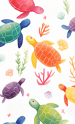 JPG 잎 패턴 일러스트 자연 조개 수채화 사람없음 물 컬러풀 귀여움 해초 그림 바다거북 국내일러스트 AI일러스트 AI콘텐츠 자연요소 식물 컬러 컨셉 무늬 어패류 해조류 거북이 생태계 파일형식