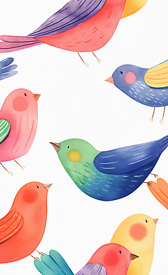 JPG 패턴 일러스트 조류 수채화 앉기 사람없음 컬러풀 귀여움 그림 국내일러스트 AI일러스트 AI콘텐츠 동물 컬러 컨셉 무늬 모션 파일형식