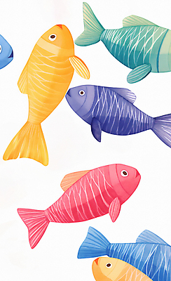 JPG 패턴 일러스트 자연 수채화 어류 사람없음 컬러풀 귀여움 그림 국내일러스트 AI일러스트 AI콘텐츠 컬러 컨셉 무늬 수중동물 생태계 파일형식