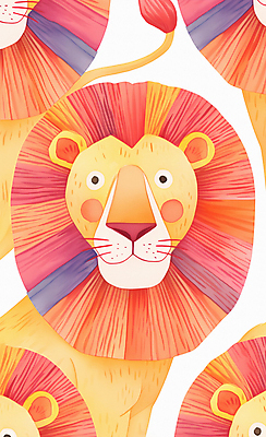 JPG 패턴 일러스트 수채화 사람없음 컬러풀 평화 귀여움 사자 그림 국내일러스트 AI일러스트 AI콘텐츠 컬러 컨셉 무늬 포유류 파일형식