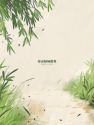 PSD 잎 일러스트 타이포그라피 사람없음 연두색 여름 풀 비 분위기 6월 수양버들 7월 카피스페이스 국내일러스트 자연요소 식물 문자 계절 컨셉 날씨 초록색 공백 날짜 버드나무 파일형식