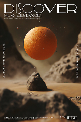 PSD 편집이미지 디자인 포스터 모래 미래 타이포그라피 사람없음 3D 주황색 바위 원형 신비 질감 먼지 공중부양 카피스페이스 이미지편집 편집3D 도형 문자 컬러 컨셉 공백 돌_바위 디지털합성 파일형식