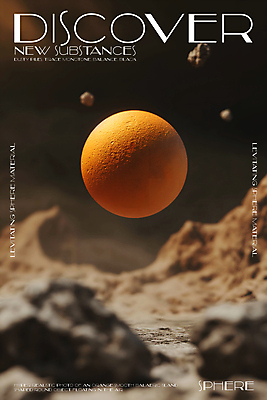 PSD 편집이미지 디자인 포스터 모래 미래 타이포그라피 사람없음 3D 주황색 바위 원형 신비 질감 먼지 공중부양 카피스페이스 이미지편집 편집3D 도형 문자 컬러 컨셉 공백 돌_바위 디지털합성 파일형식