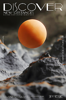 PSD 편집이미지 디자인 포스터 모래 미래 타이포그라피 사람없음 3D 주황색 바위 원형 신비 질감 먼지 공중부양 카피스페이스 이미지편집 편집3D 도형 문자 컬러 컨셉 공백 돌_바위 디지털합성 파일형식