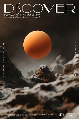 PSD 편집이미지 디자인 포스터 모래 미래 타이포그라피 사람없음 3D 주황색 바위 원형 신비 질감 먼지 공중부양 카피스페이스 이미지편집 편집3D 도형 문자 컬러 컨셉 공백 돌_바위 디지털합성 파일형식