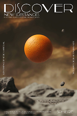 PSD 편집이미지 디자인 포스터 모래 미래 타이포그라피 사람없음 3D 주황색 바위 원형 신비 질감 먼지 공중부양 카피스페이스 이미지편집 편집3D 도형 문자 컬러 컨셉 공백 돌_바위 디지털합성 파일형식