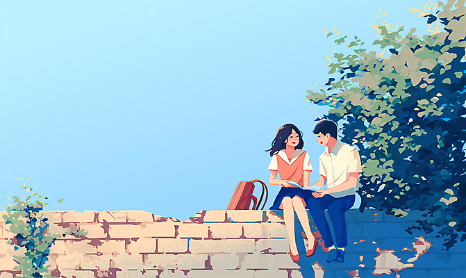 전신 PSD 커플 여자 남자 교복 데이트 일러스트 청소년 고등학생 웃음 앉기 두명 책 파란색 담장 청춘 여름풍경 교과서 감성 십대만 청량 국내일러스트 학생 옷 컬러 컨셉 관계 모션 교재 표정 사람 풍경 파일형식 여름_계절