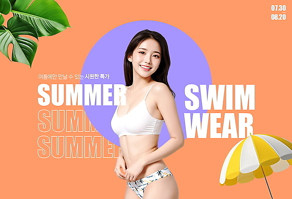 PSD 편집이미지 응시 여자 수영복 한명 미소 사람 20대 성인 여름 쇼핑 비키니 세일 주황색 파라솔 자신감 열대잎 의료성형뷰티 성인여자한명만 여름맞이 이미지편집 1 시선 옷 계절 감정 컬러 잎 표정 청년 여자한명만 성인여자만 파일형식 여름_계절
