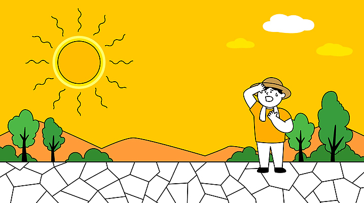 전신 나무 구름 남자 일러스트 한명 성인 수건 태양 노란색 풀잎 더위 자연재해 땀 가뭄 대피 성인남자한명만 국내일러스트 엘니뇨 AI파일 모자관계 자연요소 식물 1 아들 컬러 잎 가족 엄마 날씨 사람 위생용품 풀_식물 재해 기후변화 남자한명만 성인남자만 파일형식 벡터