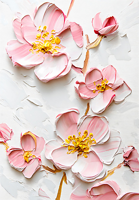 JPG 편집이미지 디자인 꽃 예술 분홍색 자연 페인팅 붓터치 사람없음 물감 화려 우아함 그림 캔버스 편집실사 식물 컬러 컨셉 미술도구 CG 생태계 파일형식