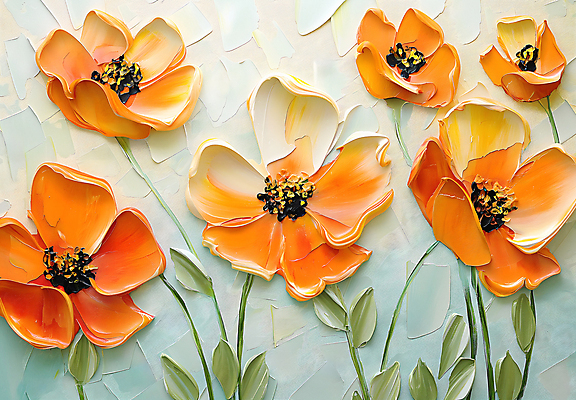 JPG 편집이미지 디자인 꽃 예술 자연 페인팅 붓터치 사람없음 주황색 물감 화려 우아함 그림 캔버스 편집실사 식물 컬러 컨셉 미술도구 CG 생태계 파일형식