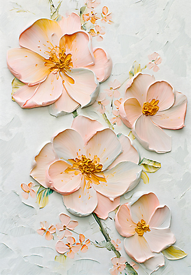 JPG 편집이미지 디자인 꽃 예술 분홍색 자연 페인팅 붓터치 사람없음 물감 화려 우아함 그림 캔버스 편집실사 식물 컬러 컨셉 미술도구 CG 생태계 파일형식