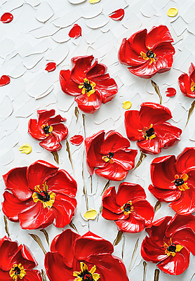 JPG 편집이미지 디자인 꽃 예술 자연 페인팅 붓터치 사람없음 빨간색 물감 화려 우아함 그림 캔버스 편집실사 식물 컬러 컨셉 미술도구 CG 생태계 파일형식