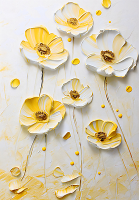 JPG 편집이미지 디자인 꽃 예술 자연 페인팅 붓터치 사람없음 노란색 물감 화려 우아함 그림 캔버스 편집실사 식물 컬러 컨셉 미술도구 CG 생태계 파일형식