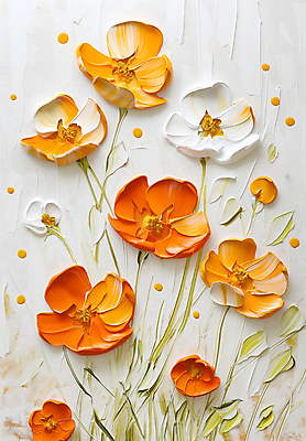 JPG 편집이미지 디자인 꽃 예술 자연 페인팅 붓터치 사람없음 주황색 물감 화려 우아함 그림 캔버스 편집실사 식물 컬러 컨셉 미술도구 CG 생태계 파일형식