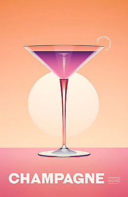 PSD 편집이미지 포스터 사람없음 보라색 빈티지 샴페인 칵테일잔 카피스페이스 미니멀 이미지편집 컬러 컨셉 술잔 주류 공백 파일형식