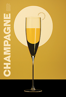 PSD 편집이미지 포스터 사람없음 노란색 빈티지 샴페인 샴페인잔 카피스페이스 미니멀 이미지편집 컬러 컨셉 술잔 주류 공백 파일형식