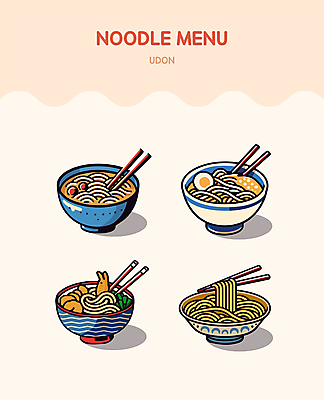 그릇 일러스트 젓가락 사람없음 노란색 계란 면 우동 새우튀김 국내일러스트 AI파일 식기 컬러 새우 수저 알 튀김 면류 일본음식 파일형식 벡터